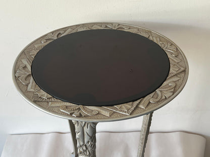 Frisman Vintage Art Deco Cast Iron Occasional Table With Black Glass Top ca' 1930's