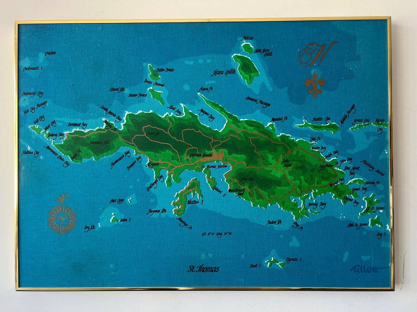 Vintage St.Thomas Caribbean Screenprint on Canvas Ca' 1970's