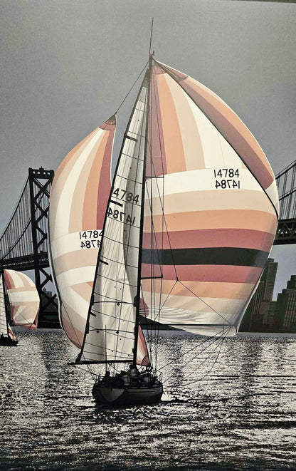 Frisman Vintage SALE 70s Monumental Rare Letterman Sailboat SFO Framed Realism Nautical Painting