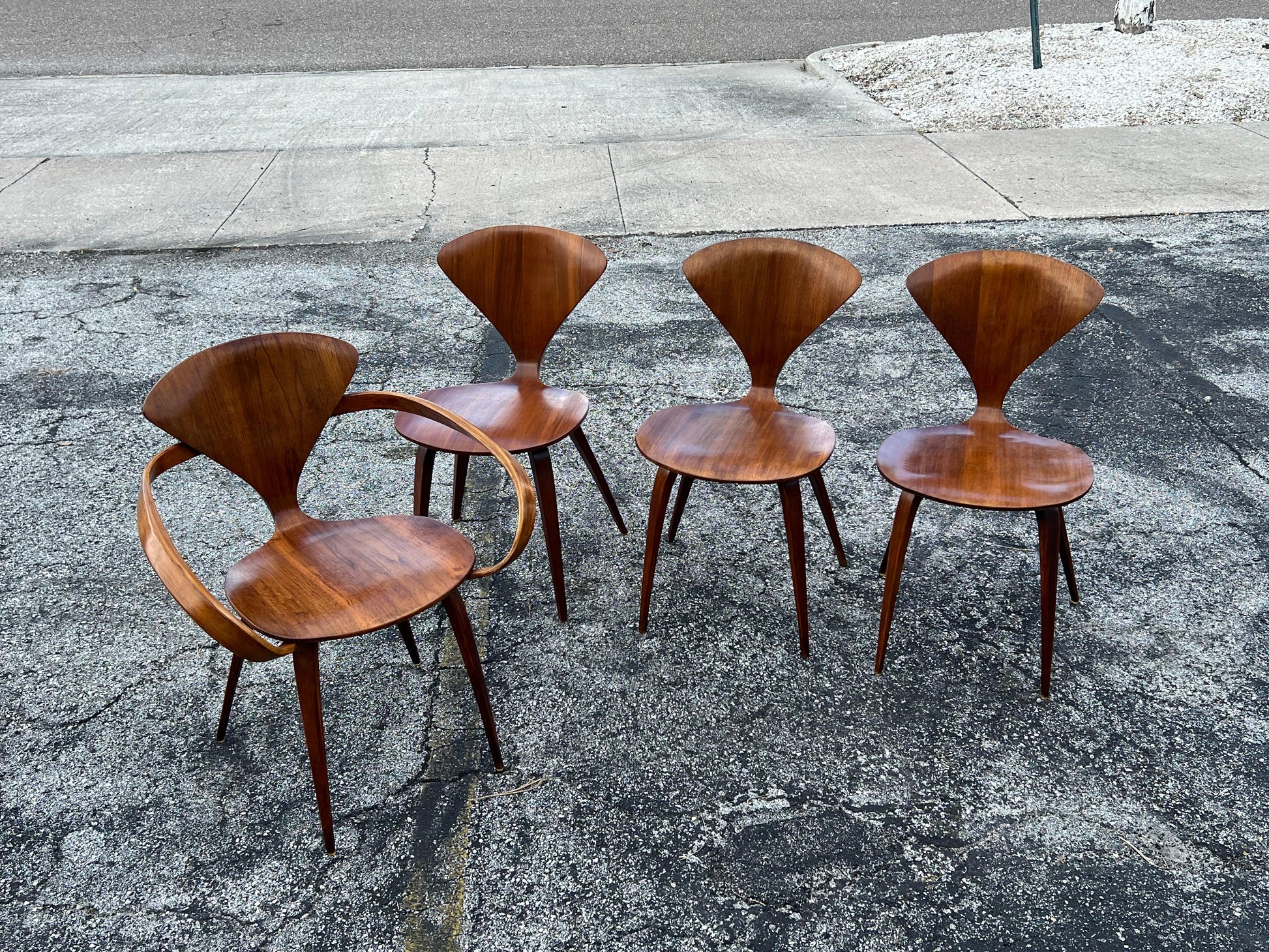 Frisman Vintage A Vintage Norman Cherner Plycraft Arm Chair  And Three Side Chairs ca' 1950's