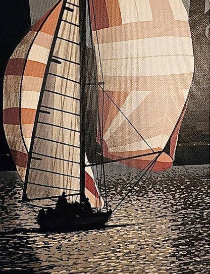 Frisman Vintage SALE 70s Monumental Rare Letterman Sailboat SFO Framed Realism Nautical Painting