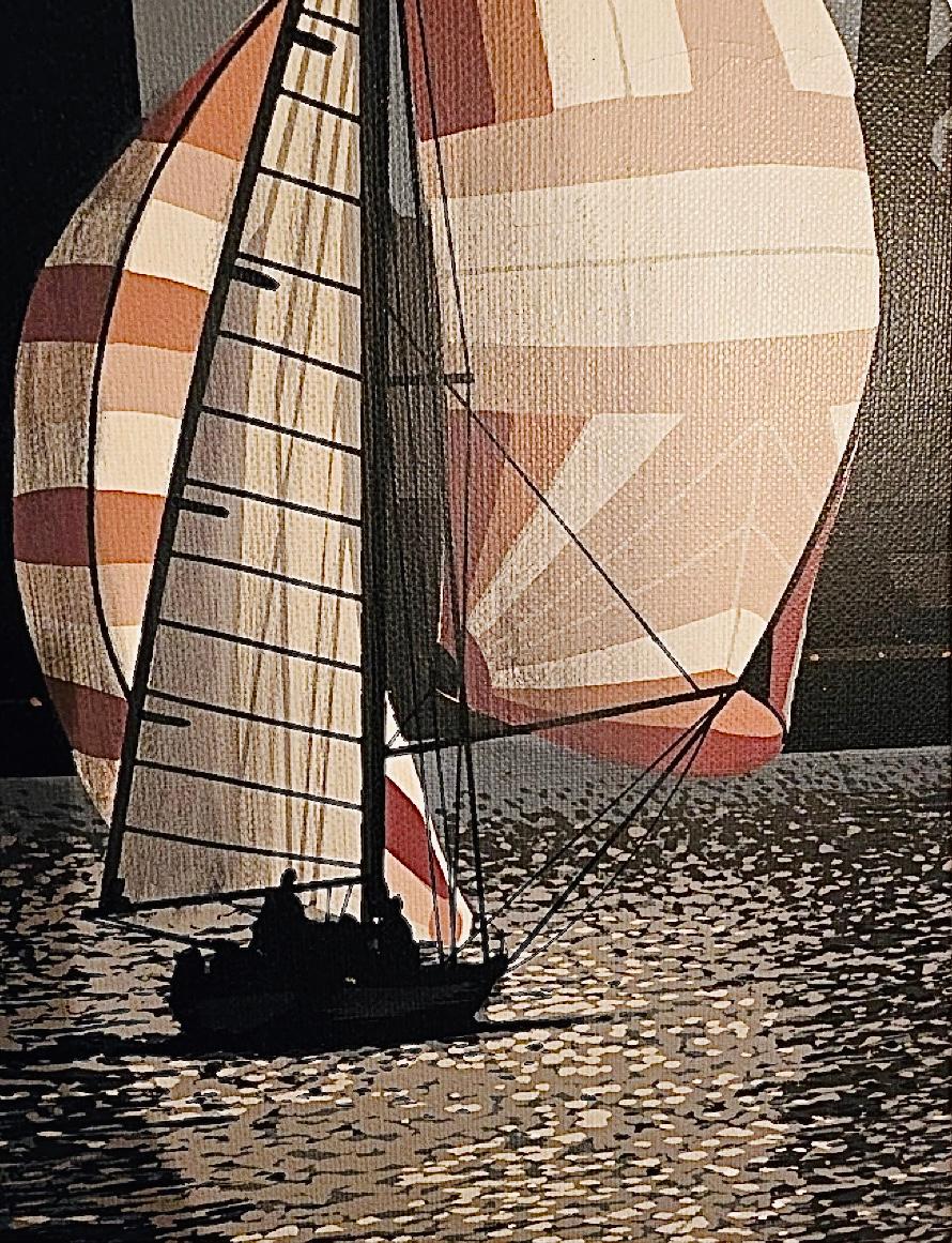 Frisman Vintage SALE 70s Monumental Rare Letterman Sailboat SFO Framed Realism Nautical Painting