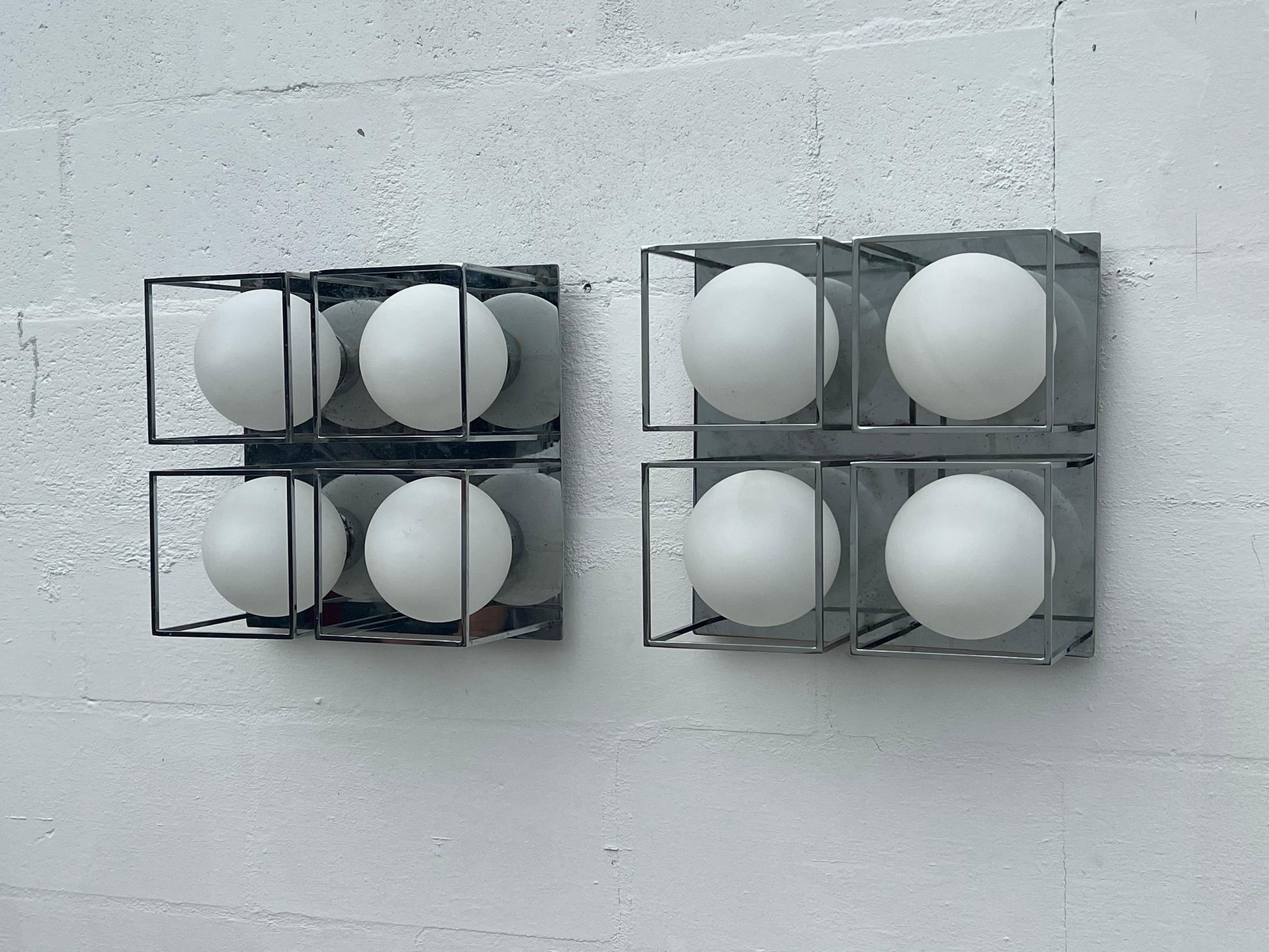 Frisman Vintage Space Age Wall Or Ceiling Lights Chrome And Glass