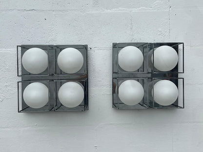 Frisman Vintage Space Age Wall Or Ceiling Lights Chrome And Glass