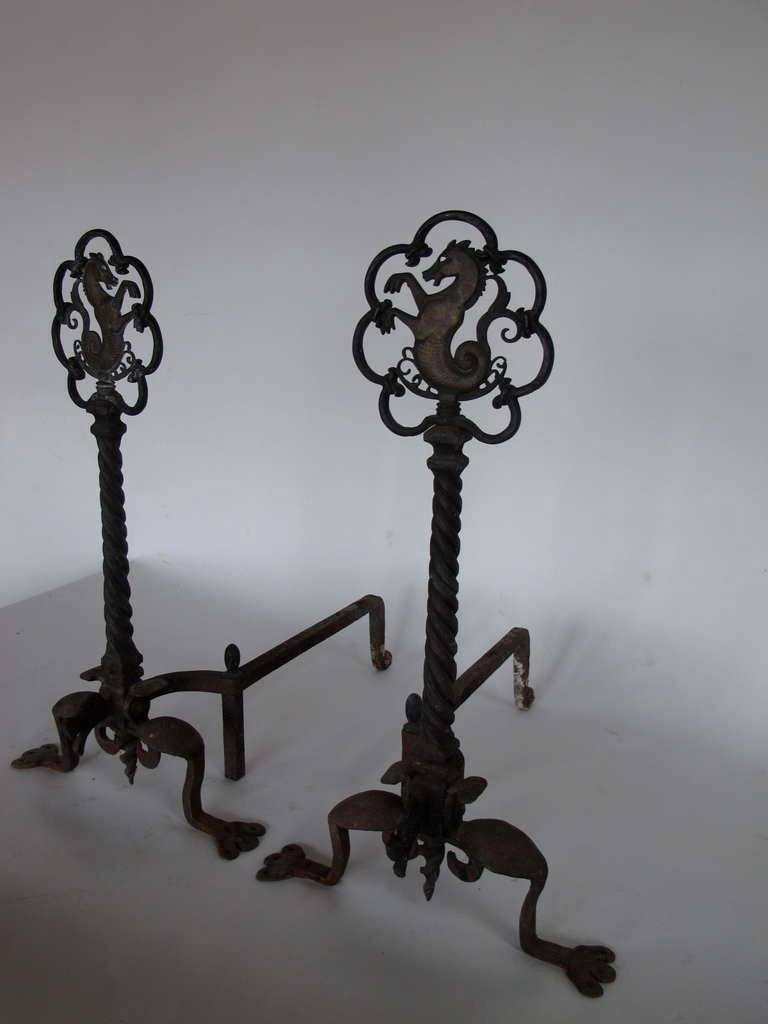 frisman vintage A Pair Of Sea Horse Andirons by Oscar Bach