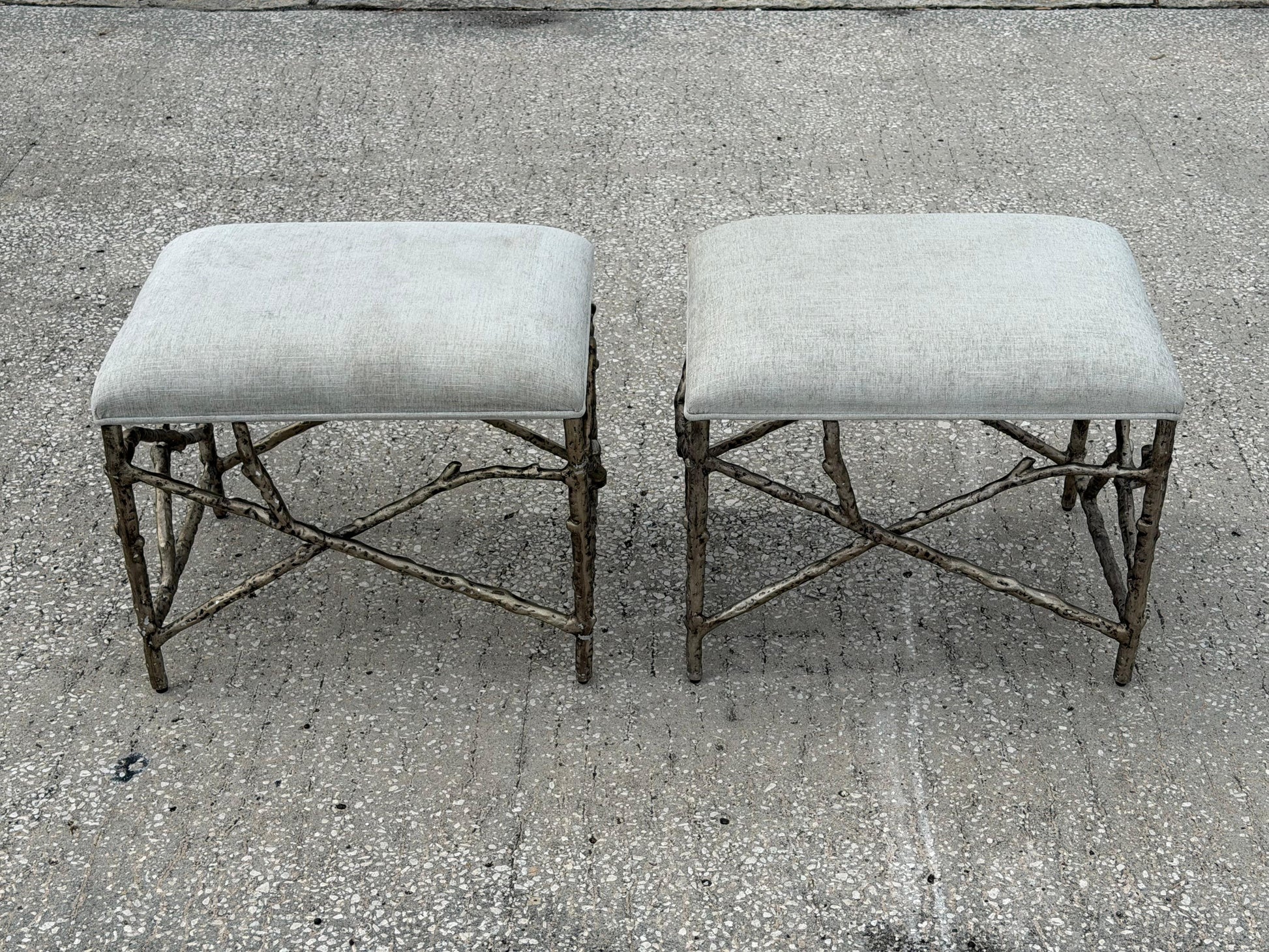 Frisman Vintage A Pair Of Aluminum Twig Upholstered Benches By Bernhardt 2017