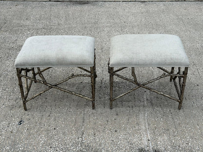 Frisman Vintage A Pair Of Aluminum Twig Upholstered Benches By Bernhardt 2017