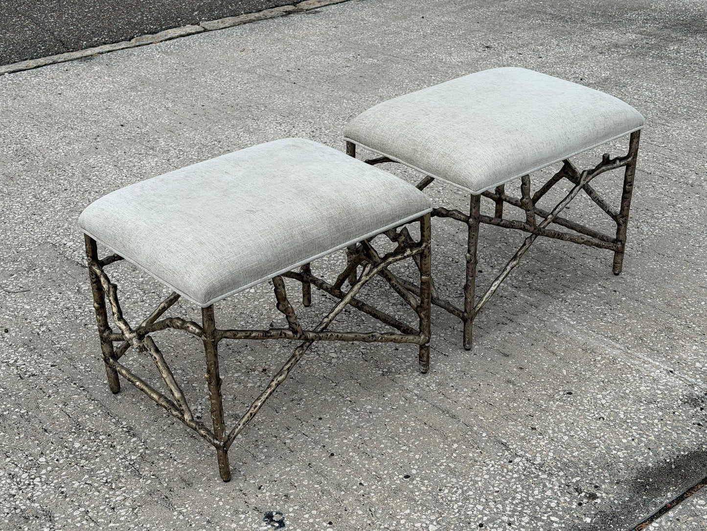 Frisman Vintage A Pair Of Aluminum Twig Upholstered Benches By Bernhardt 2017