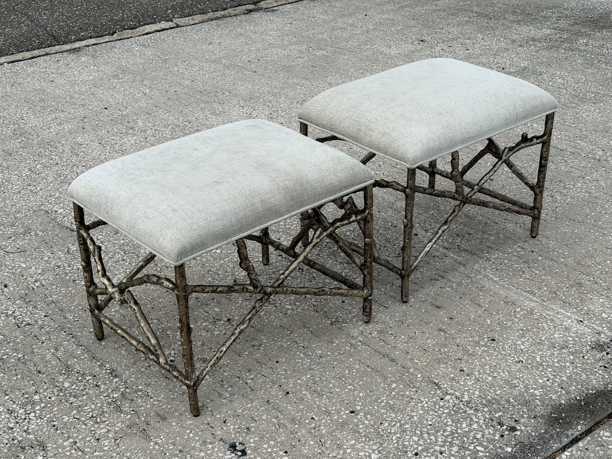 Frisman Vintage A Pair Of Aluminum Twig Upholstered Benches By Bernhardt 2017