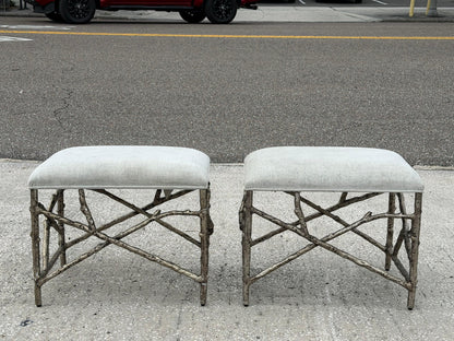Frisman Vintage A Pair Of Aluminum Twig Upholstered Benches By Bernhardt 2017