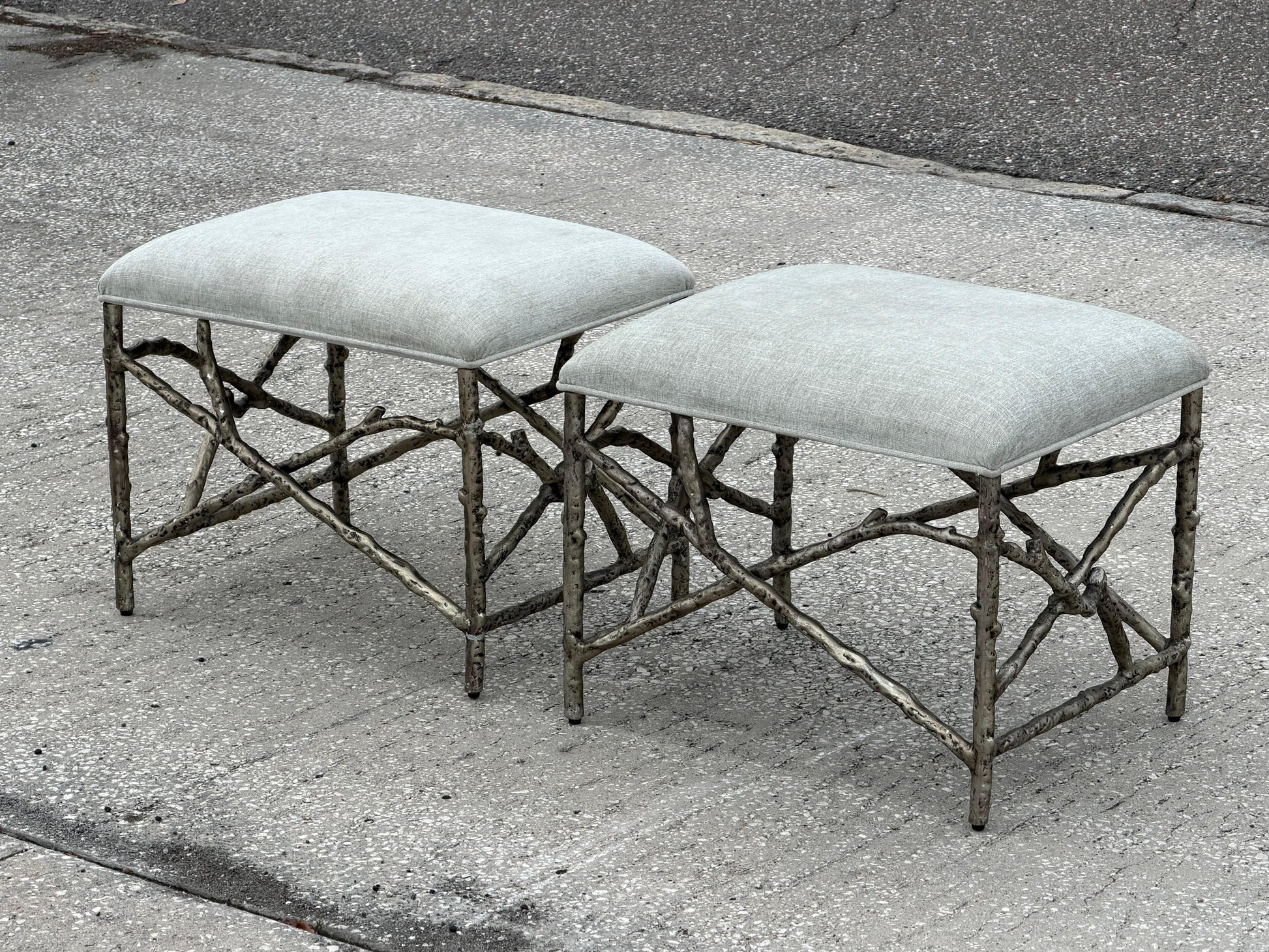 Frisman Vintage A Pair Of Aluminum Twig Upholstered Benches By Bernhardt 2017