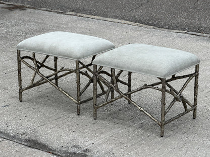 Frisman Vintage A Pair Of Aluminum Twig Upholstered Benches By Bernhardt 2017