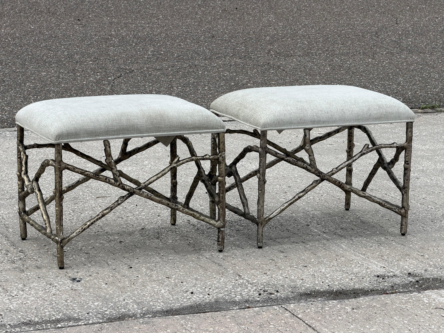 Frisman Vintage A Pair Of Aluminum Twig Upholstered Benches By Bernhardt 2017
