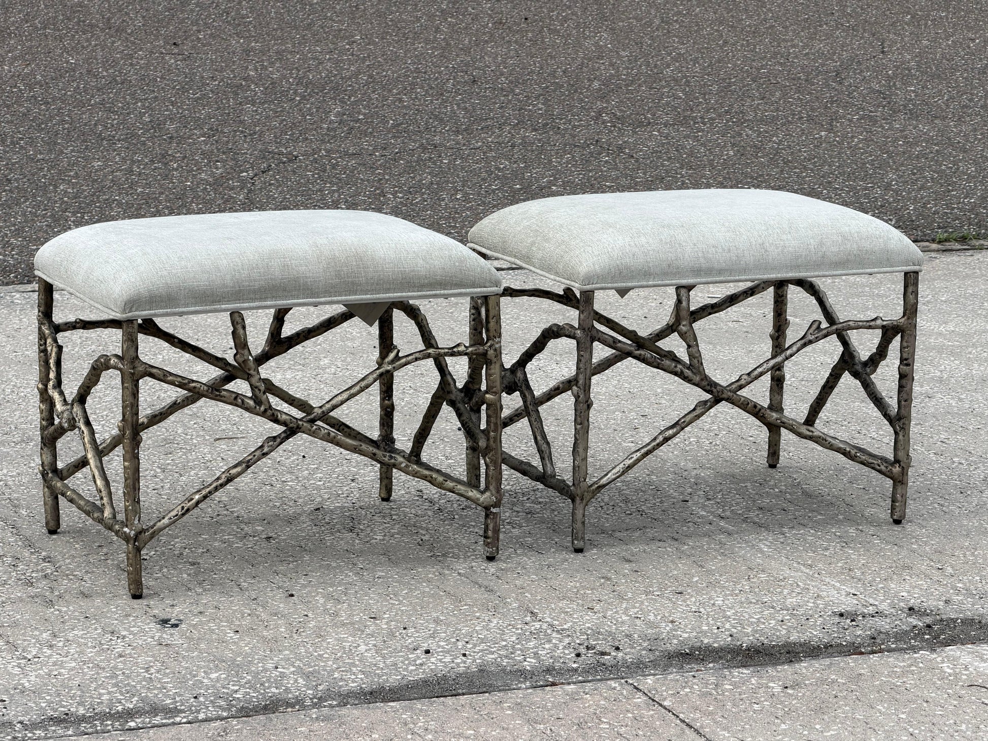 Frisman Vintage A Pair Of Aluminum Twig Upholstered Benches By Bernhardt 2017