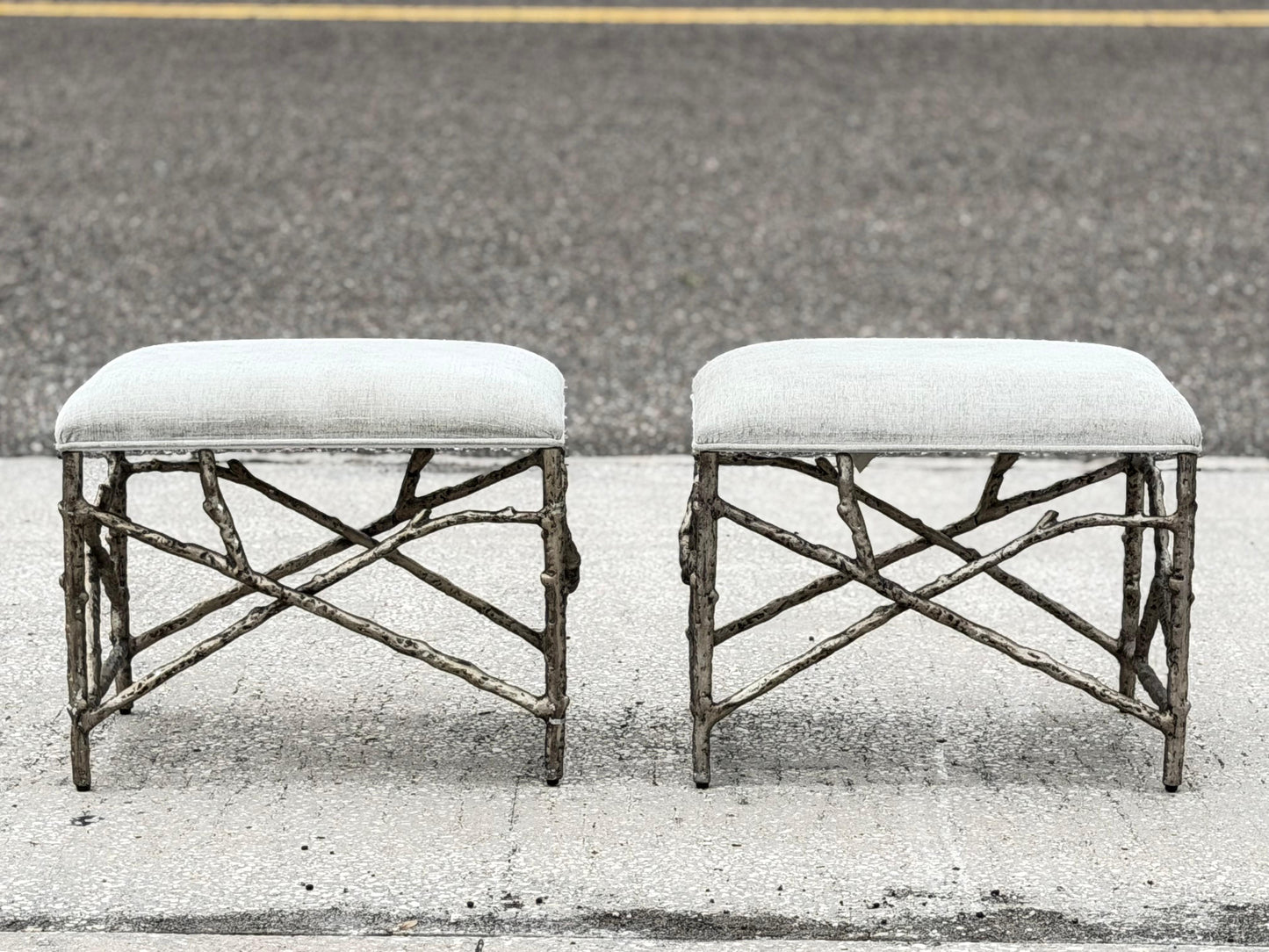 Frisman Vintage A Pair Of Aluminum Twig Upholstered Benches By Bernhardt 2017