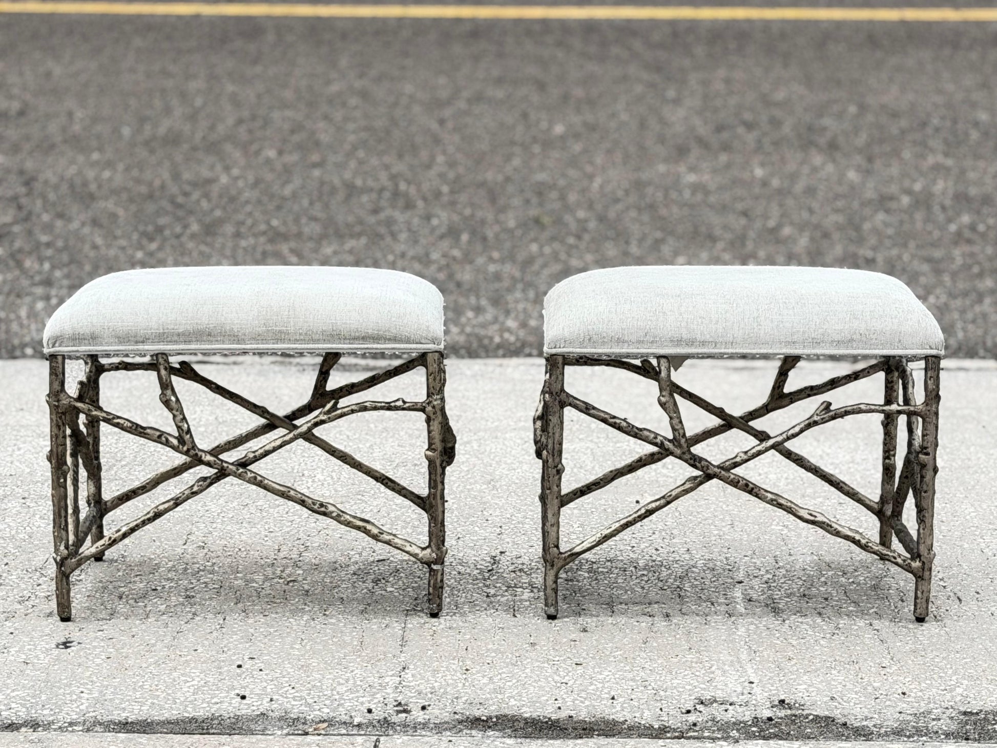 Frisman Vintage A Pair Of Aluminum Twig Upholstered Benches By Bernhardt 2017