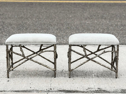 Frisman Vintage A Pair Of Aluminum Twig Upholstered Benches By Bernhardt 2017