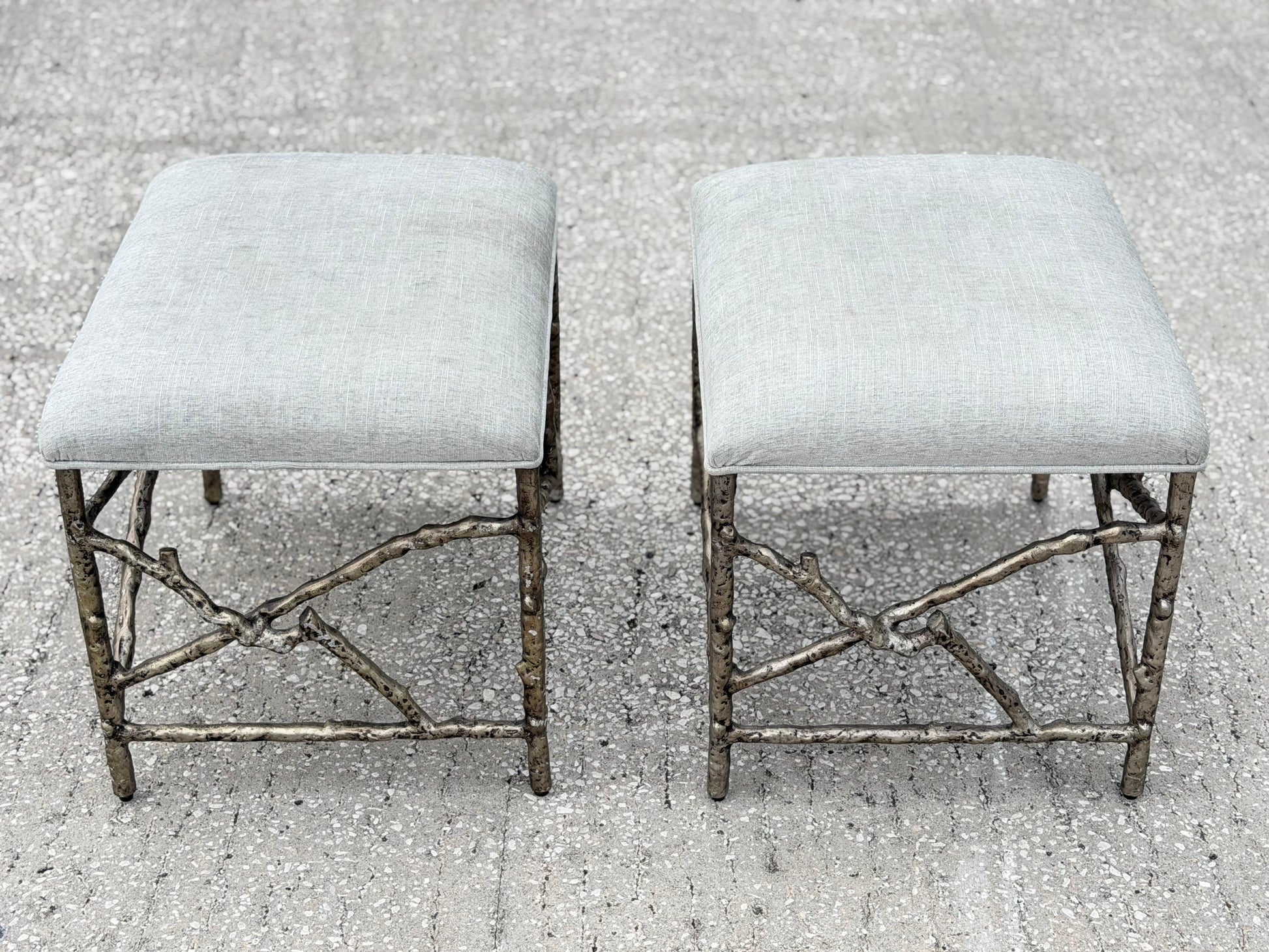 Frisman Vintage A Pair Of Aluminum Twig Upholstered Benches By Bernhardt 2017