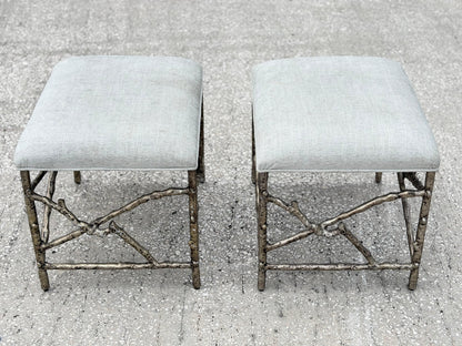 Frisman Vintage A Pair Of Aluminum Twig Upholstered Benches By Bernhardt 2017