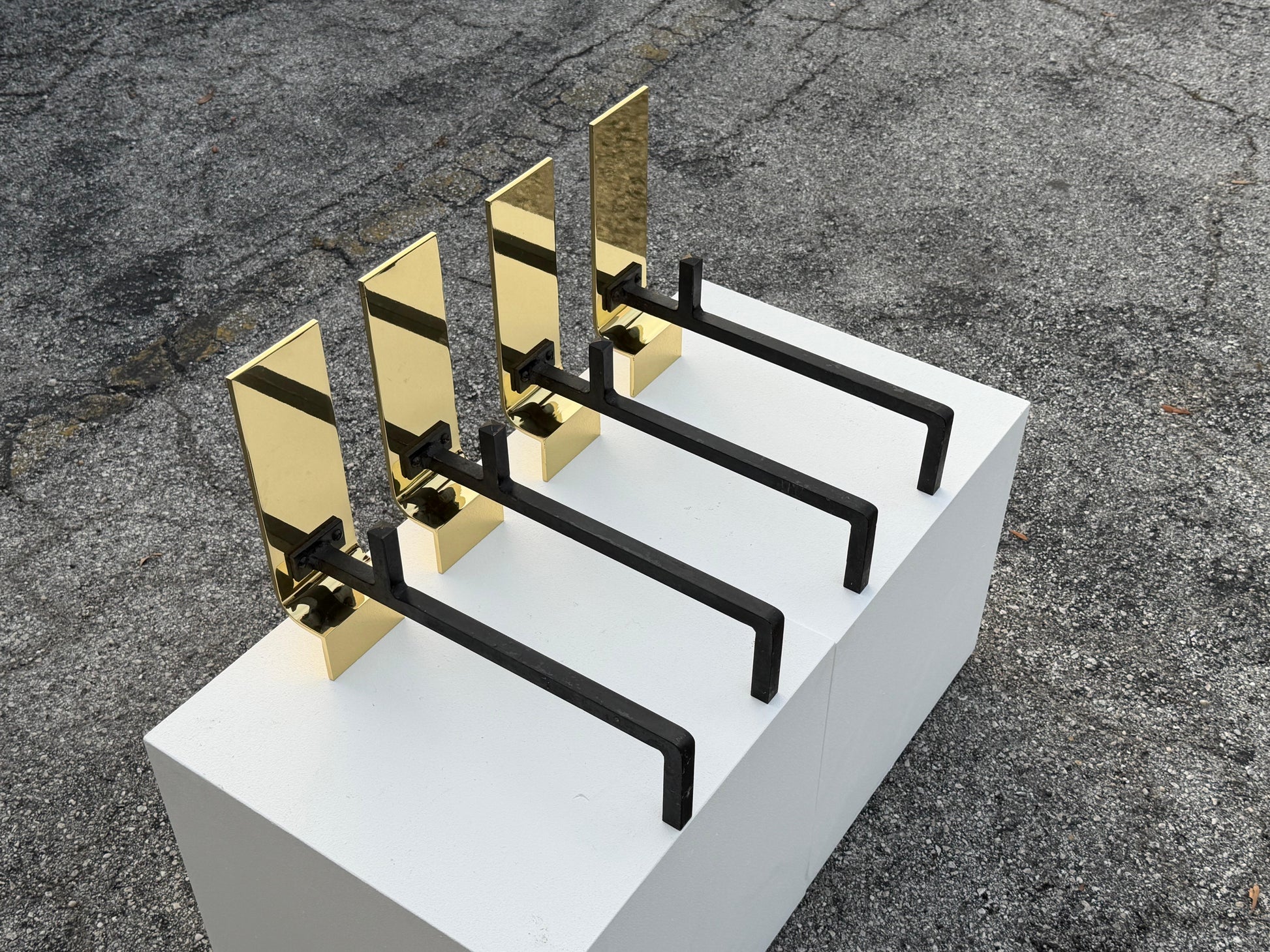 Frisman Vintage Modernist Andirons Solid Brass Polished ca' 1950's