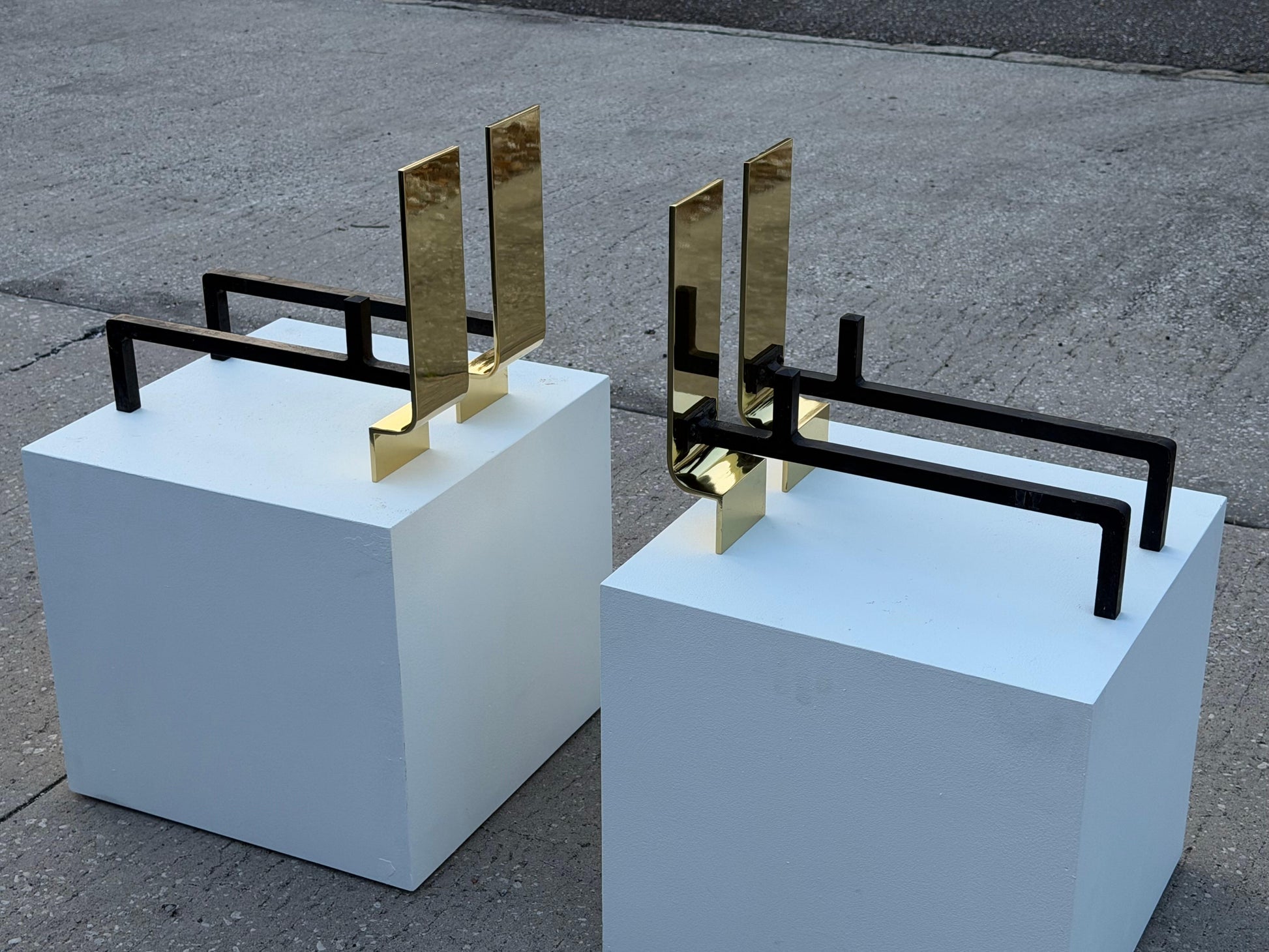 Frisman Vintage Modernist Andirons Solid Brass Polished ca' 1950's