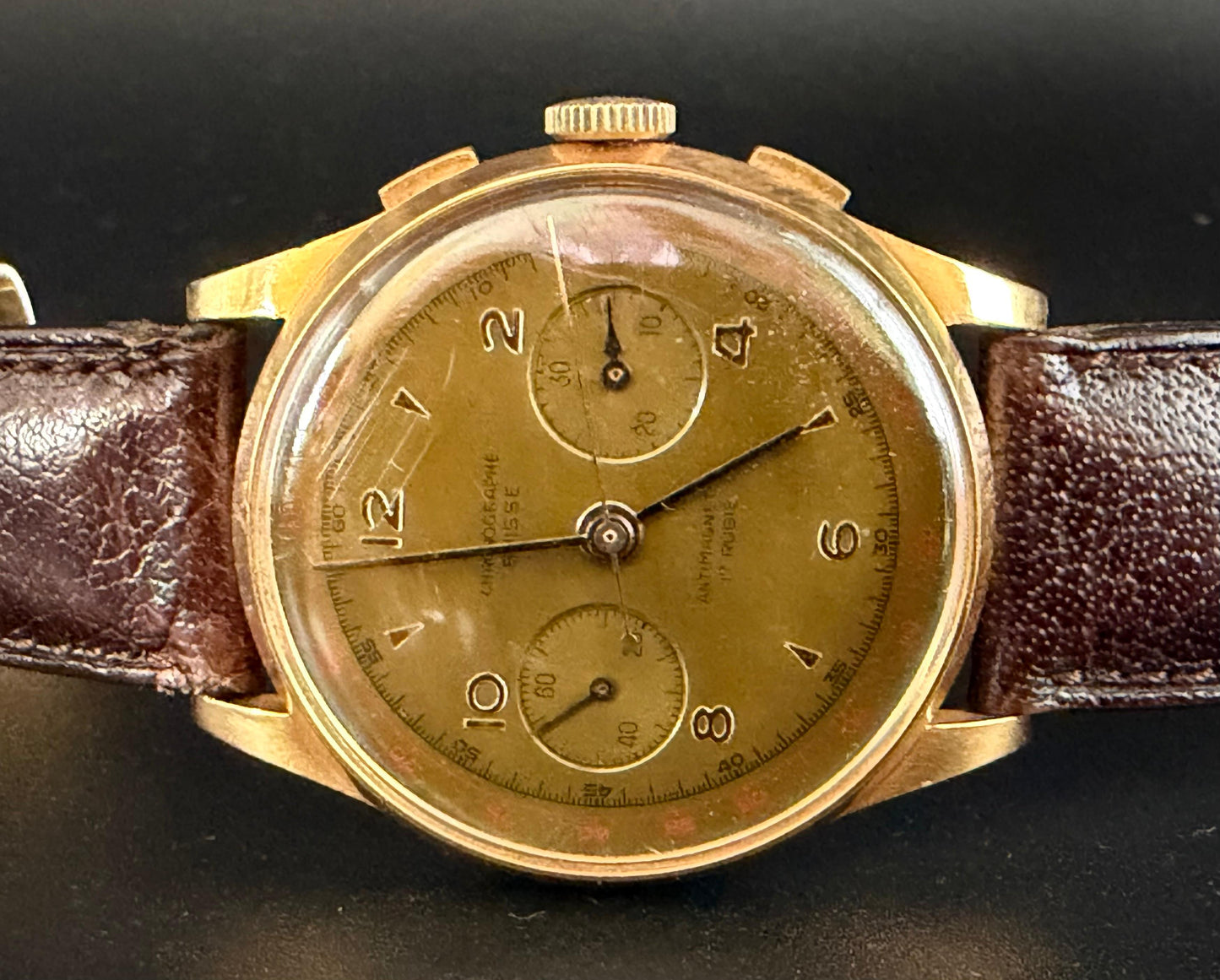 Frisman Vintage Chronograph Suisse 18K Rose Gold Two-Register Antimagnetic Watch