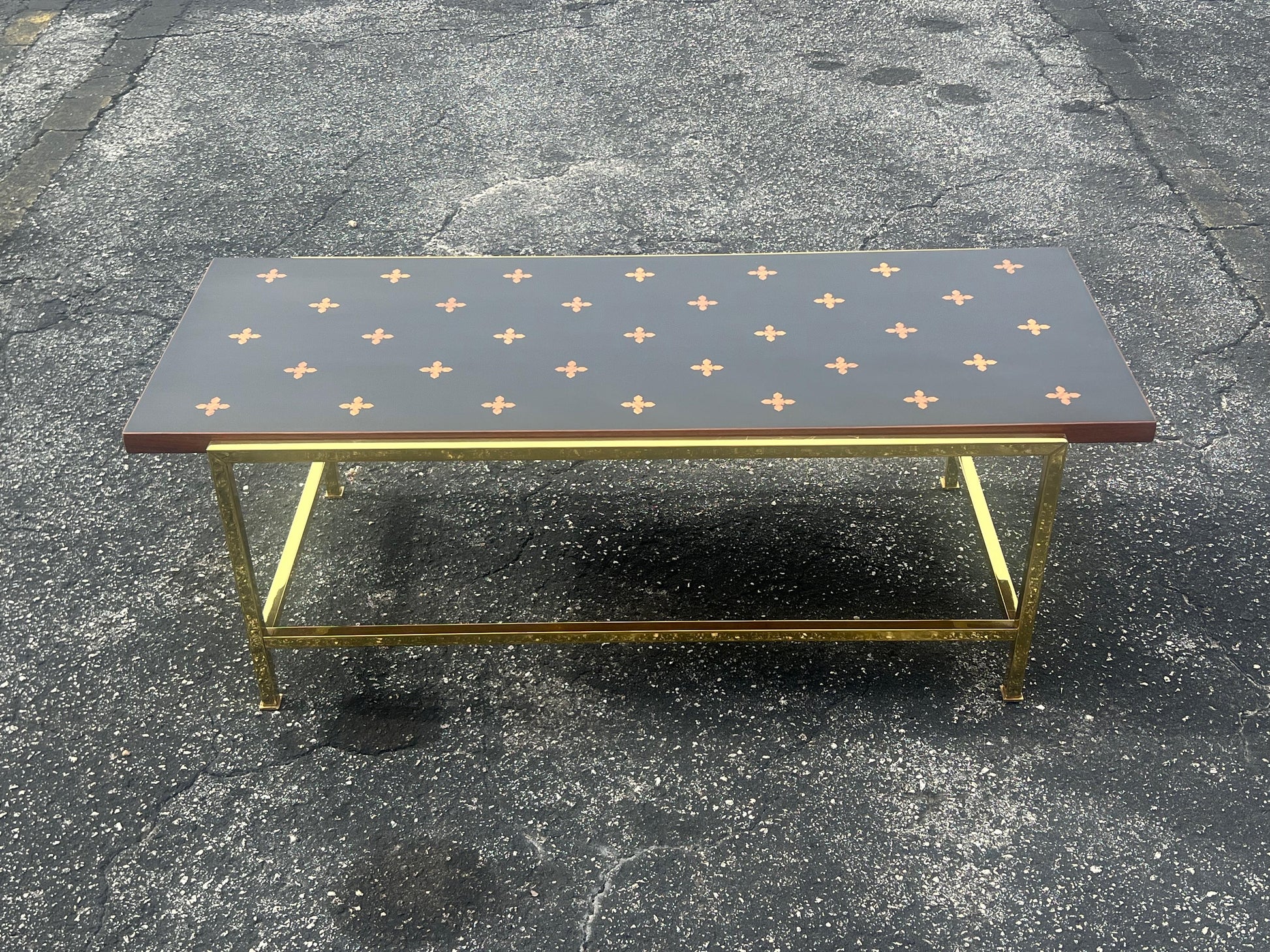 Frisman Vintage Unusual Dunbar Coffee Table With Brass And Inlay