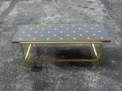 Frisman Vintage Unusual Dunbar Coffee Table With Brass And Inlay