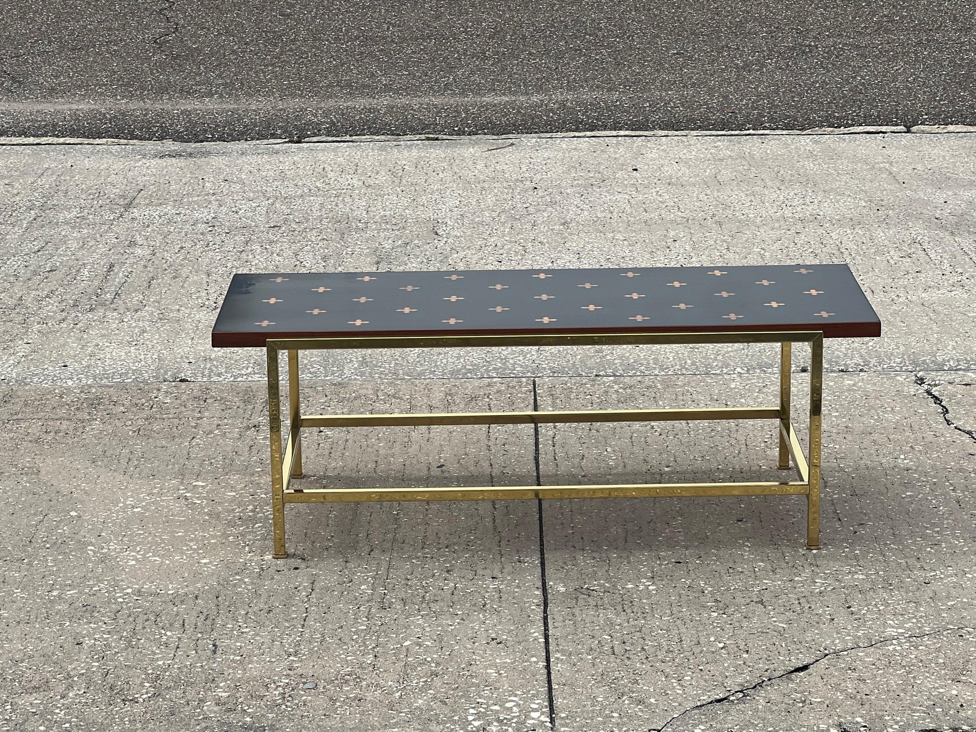 Frisman Vintage Unusual Dunbar Coffee Table With Brass And Inlay