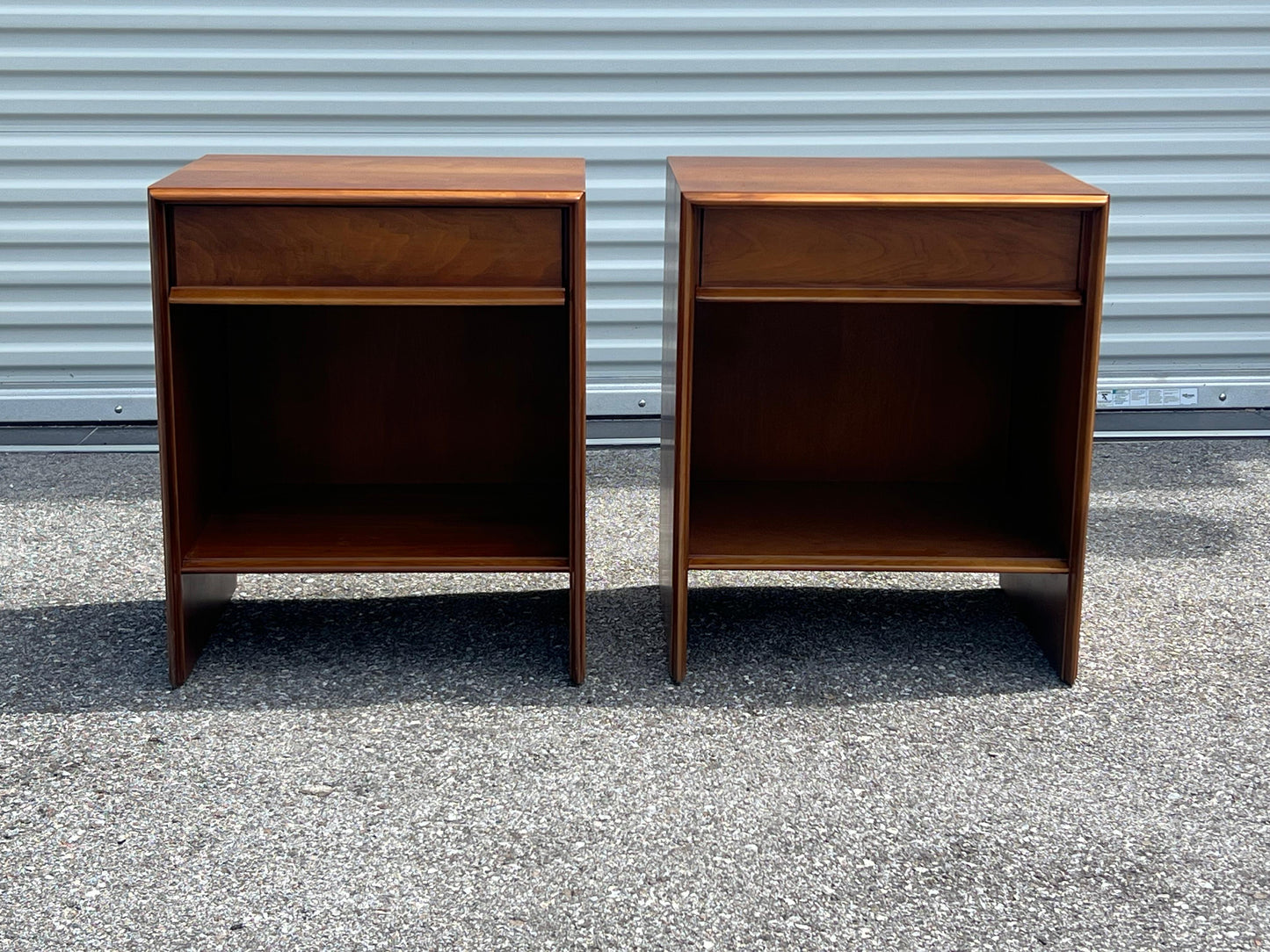 A Pair of Classic T.H. Robsjohn-Gibbings Nightstands In Walnut Ca' 1950's