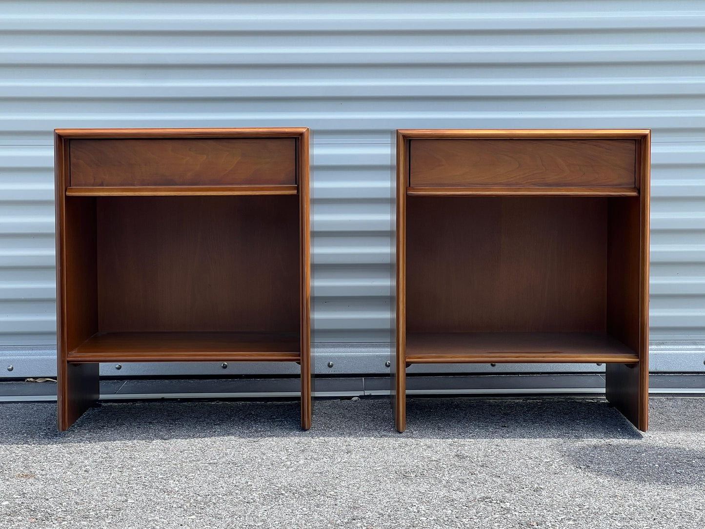 A Pair of Classic T.H. Robsjohn-Gibbings Nightstands In Walnut Ca' 1950's