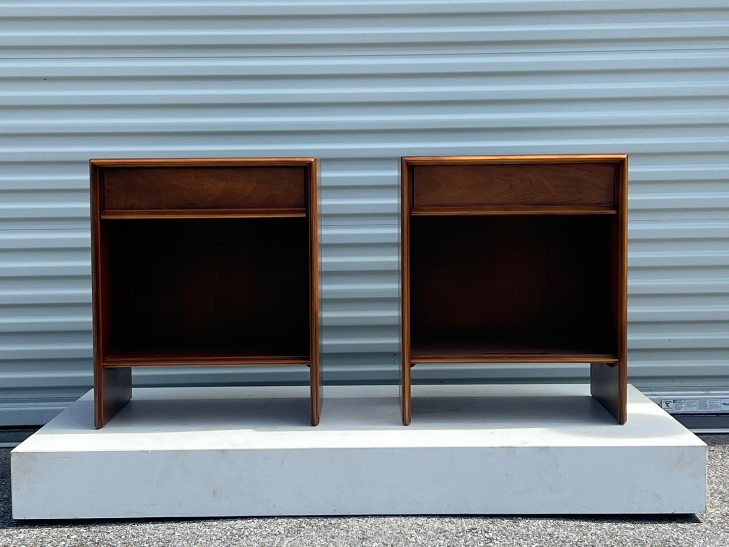 A Pair of Classic T.H. Robsjohn-Gibbings Nightstands In Walnut Ca' 1950's