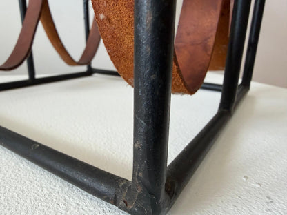 Frisman Vintage Wrought Iron and Leather Wine Rack by Arthur Umanoff ca' 1960's