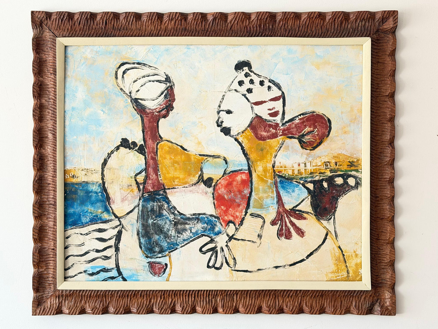 Frisman Vintage Surrealist Oil Painting By Haitian Artist Arijac ca' 1960's