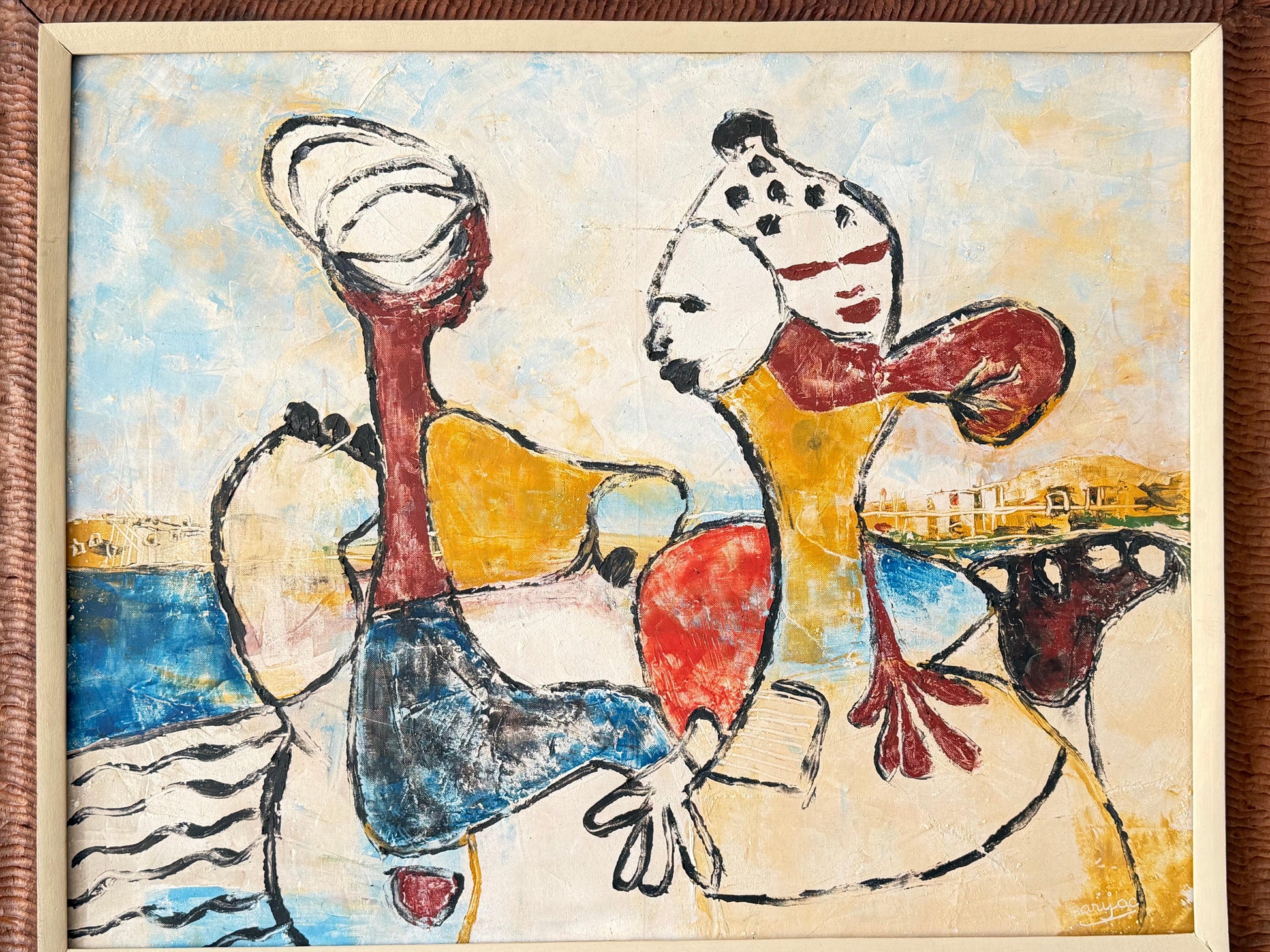 Frisman Vintage Surrealist Oil Painting By Haitian Artist Arijac ca' 1960's