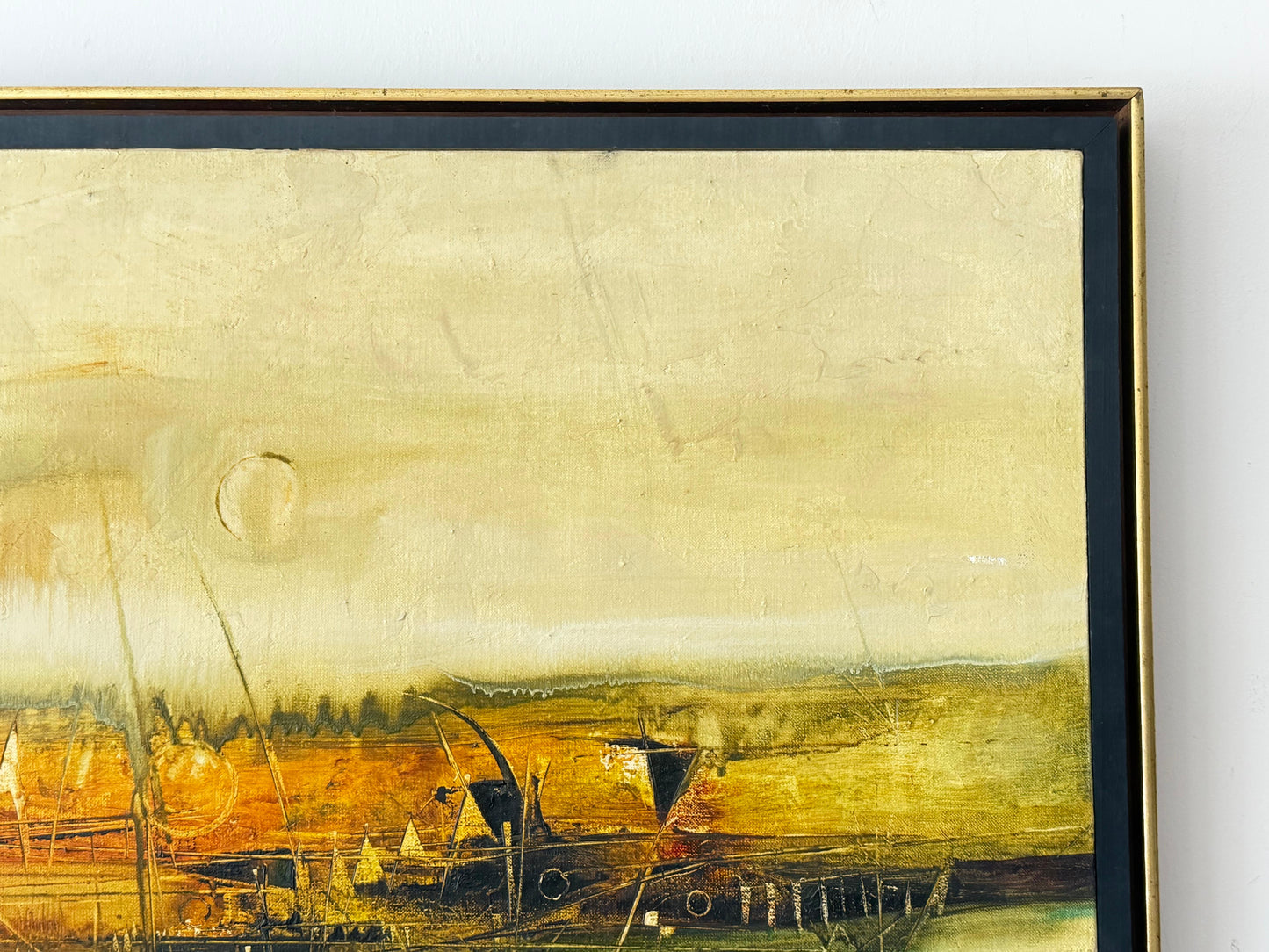 Frisman Vintage Frank Carmelitano Landscape Painting 1974 MCM Abstract Oil On Canvas
