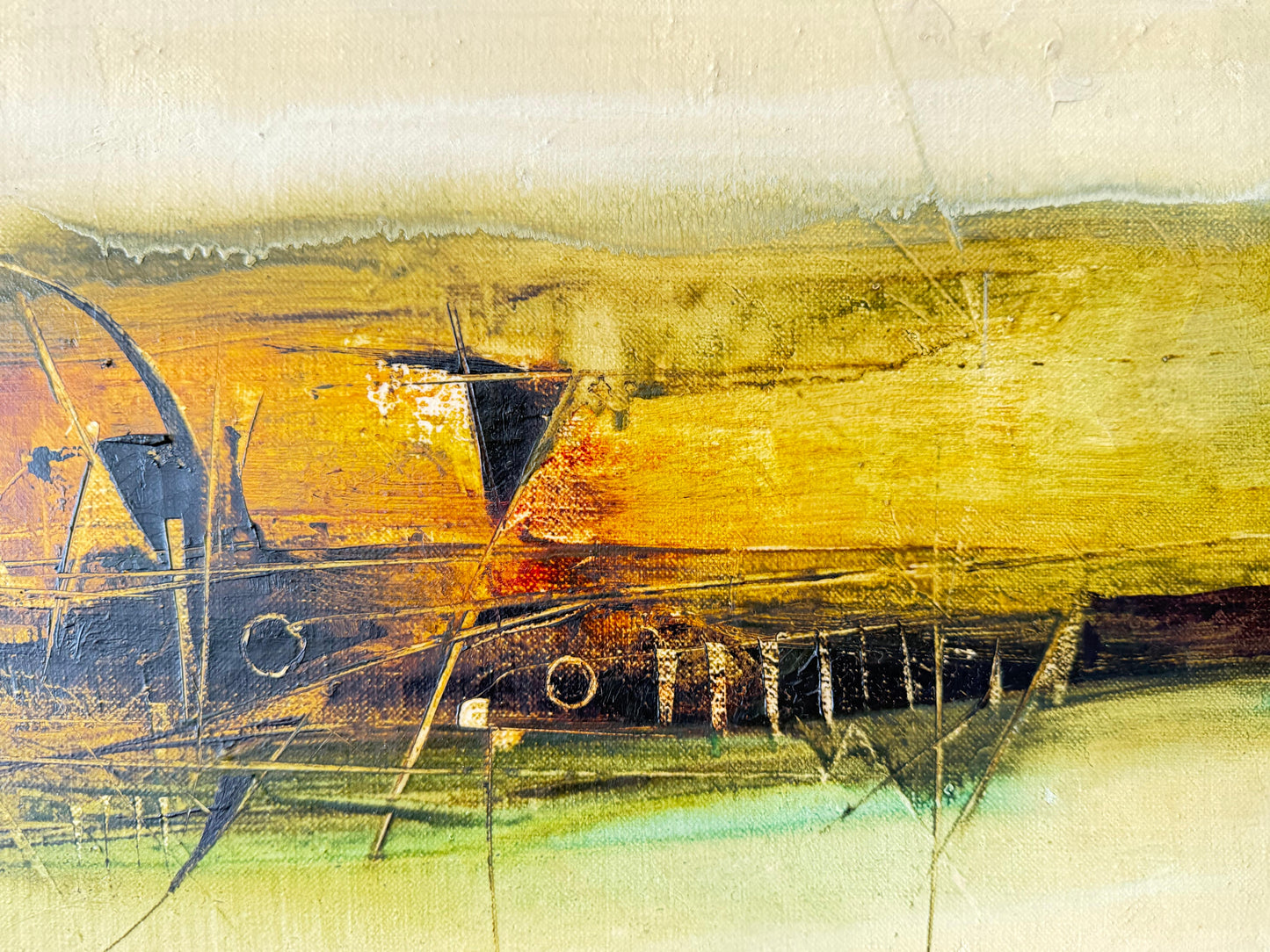 Frisman Vintage Frank Carmelitano Landscape Painting 1974 MCM Abstract Oil On Canvas