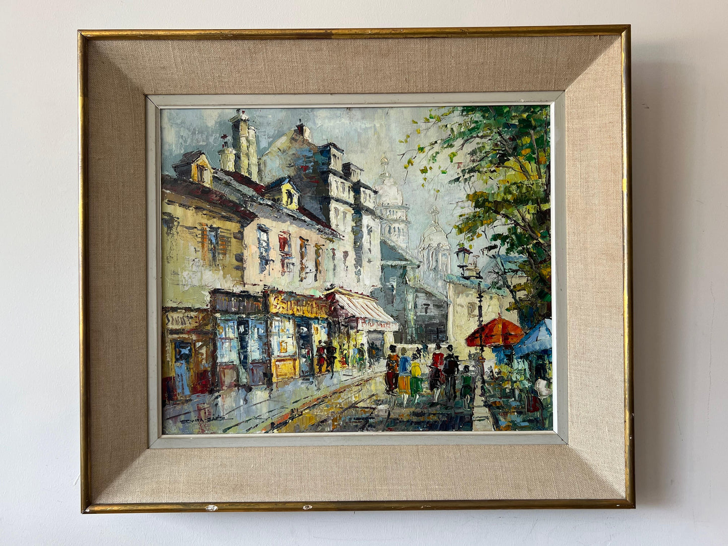 Oil On Canvas By Sevilla Saez "La Place Du Tertre" Paris Ca' 1950's