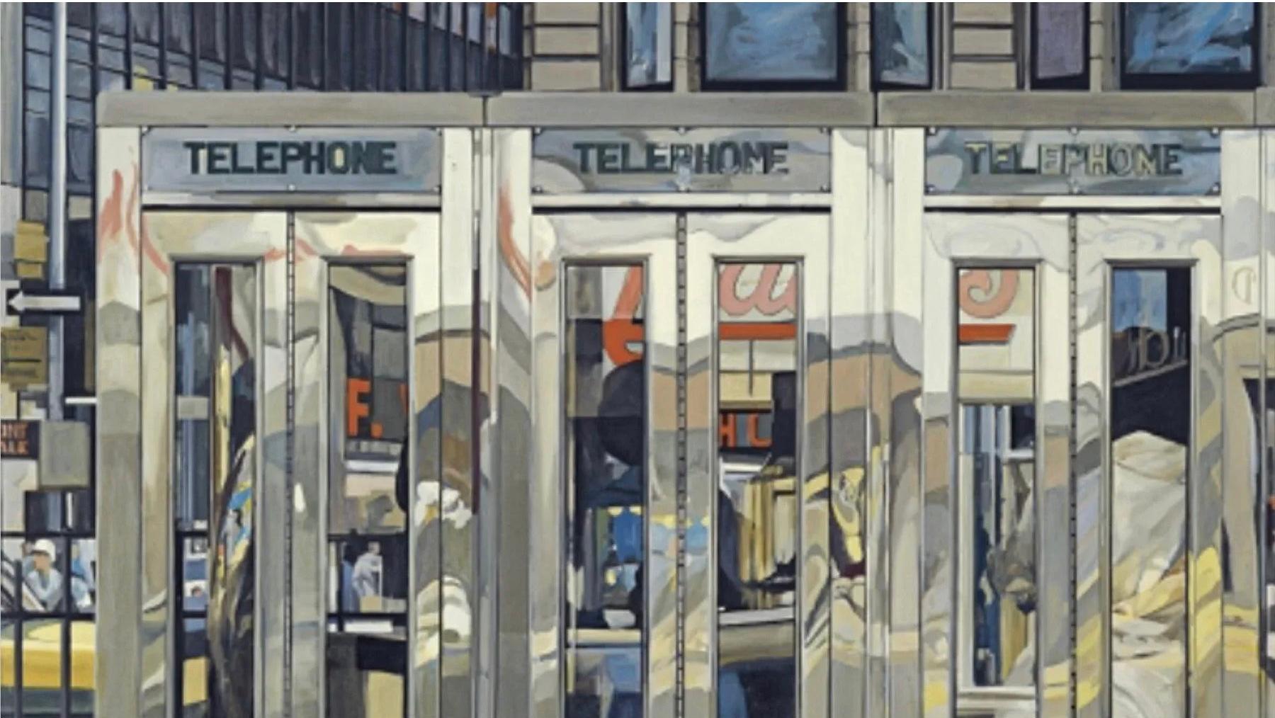 Frisman Vintage Richard Estes Photorealism 2007 Exhibition Lithograph Telephone Booths N Y C