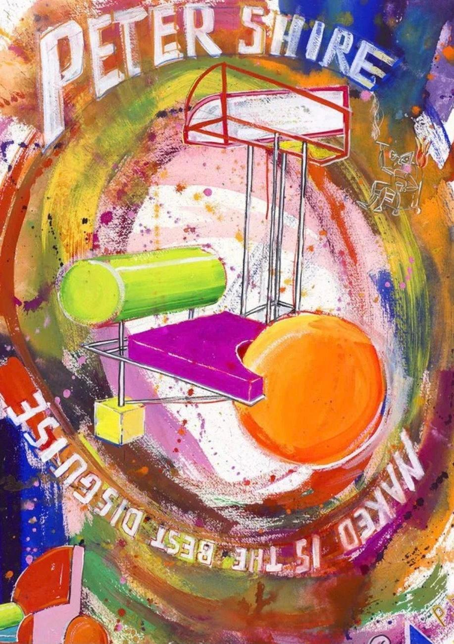 Frisman Vintage 2017 Peter Shire Postmodern Memphis Exhibition Litho Poster Pacific Design Ctr