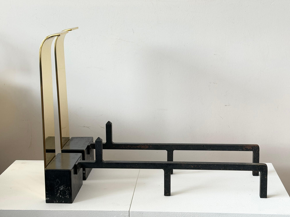 Frisman Vintage Art Deco Polished Brass Large Andirons ca' 1950's