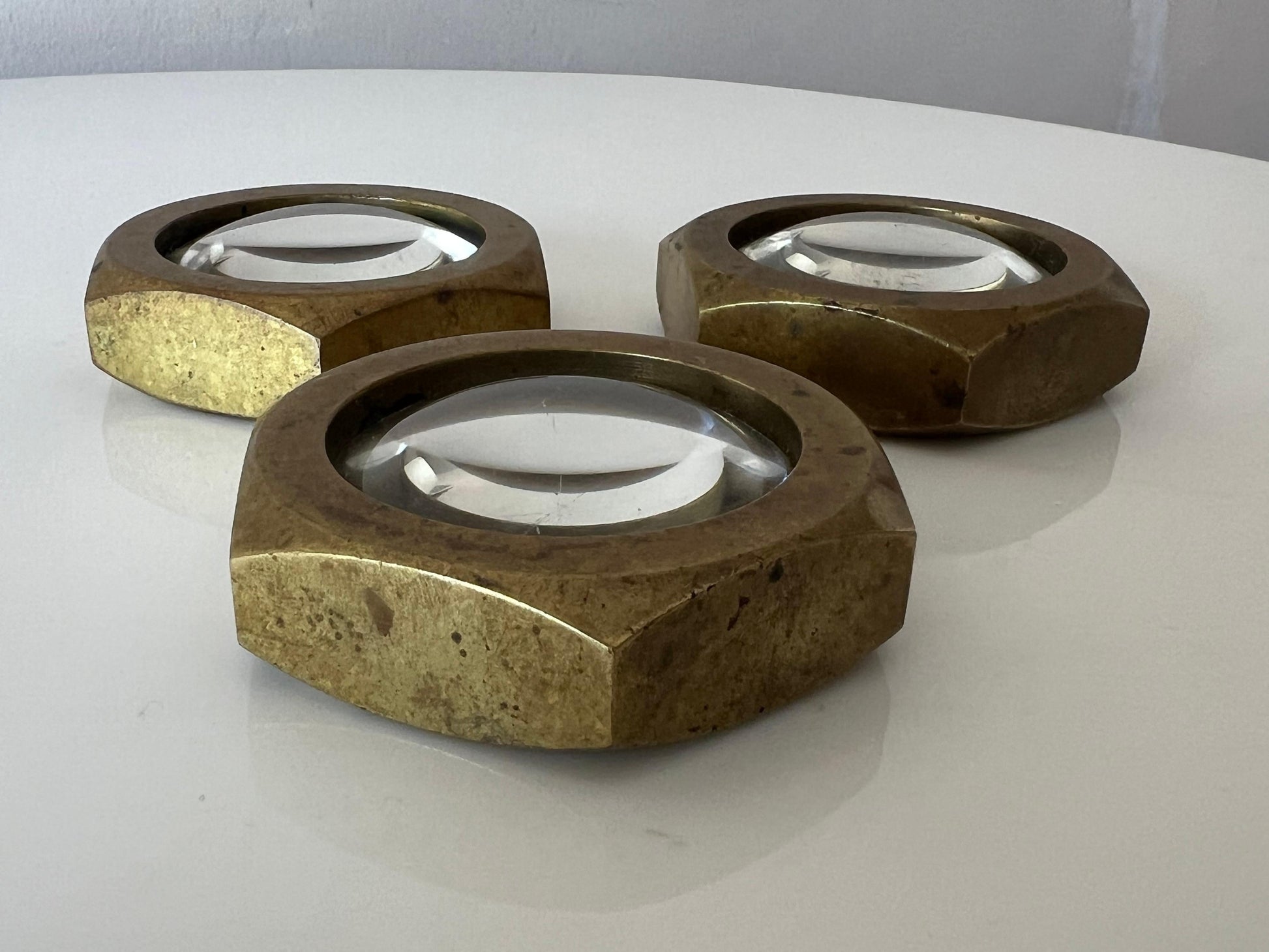 Frisman Vintage Vintage Carl Aubock Set of Three Magnifying Glass Paperweights ca' 1950's