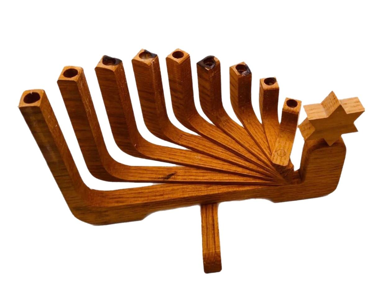 Frisman Vintage Vintage Wooden Mid Century Danish Modern Teak Kinetic Hanukkah Menorah