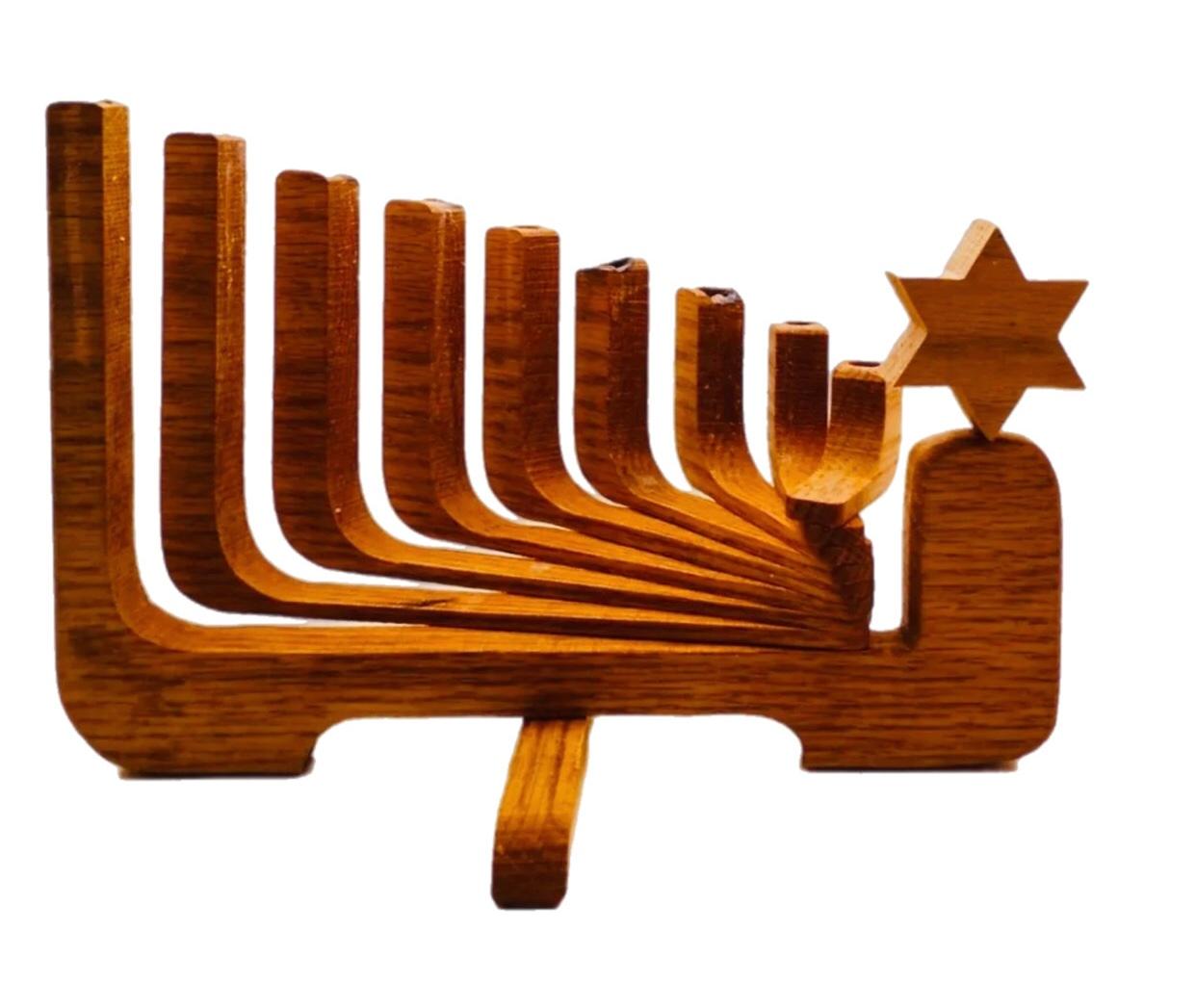 Frisman Vintage Vintage Wooden Mid Century Danish Modern Teak Kinetic Hanukkah Menorah