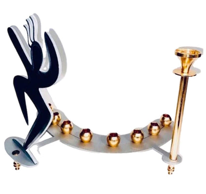 Frisman Vintage 80s Handmade Vintage Postmodern Memphis Aluminum & Inlaid Abstract Menorah