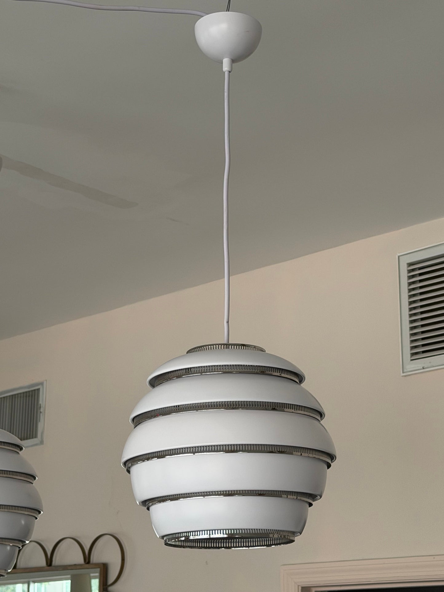 Frisman Vintage A Pair Of Alvar Aalto Beehive Lamps Model A331 Finland White Pendants