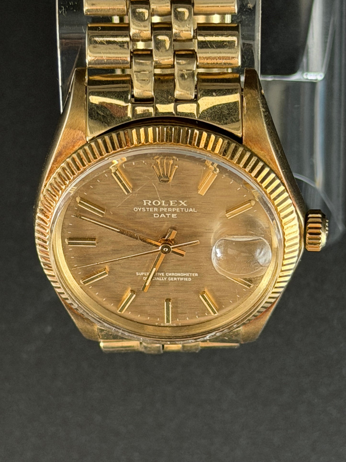 Frisman Vintage Rolex OP Date 14k Yellow Gold With Jubilee Bracelet Shantung Dial 1973 Rare!