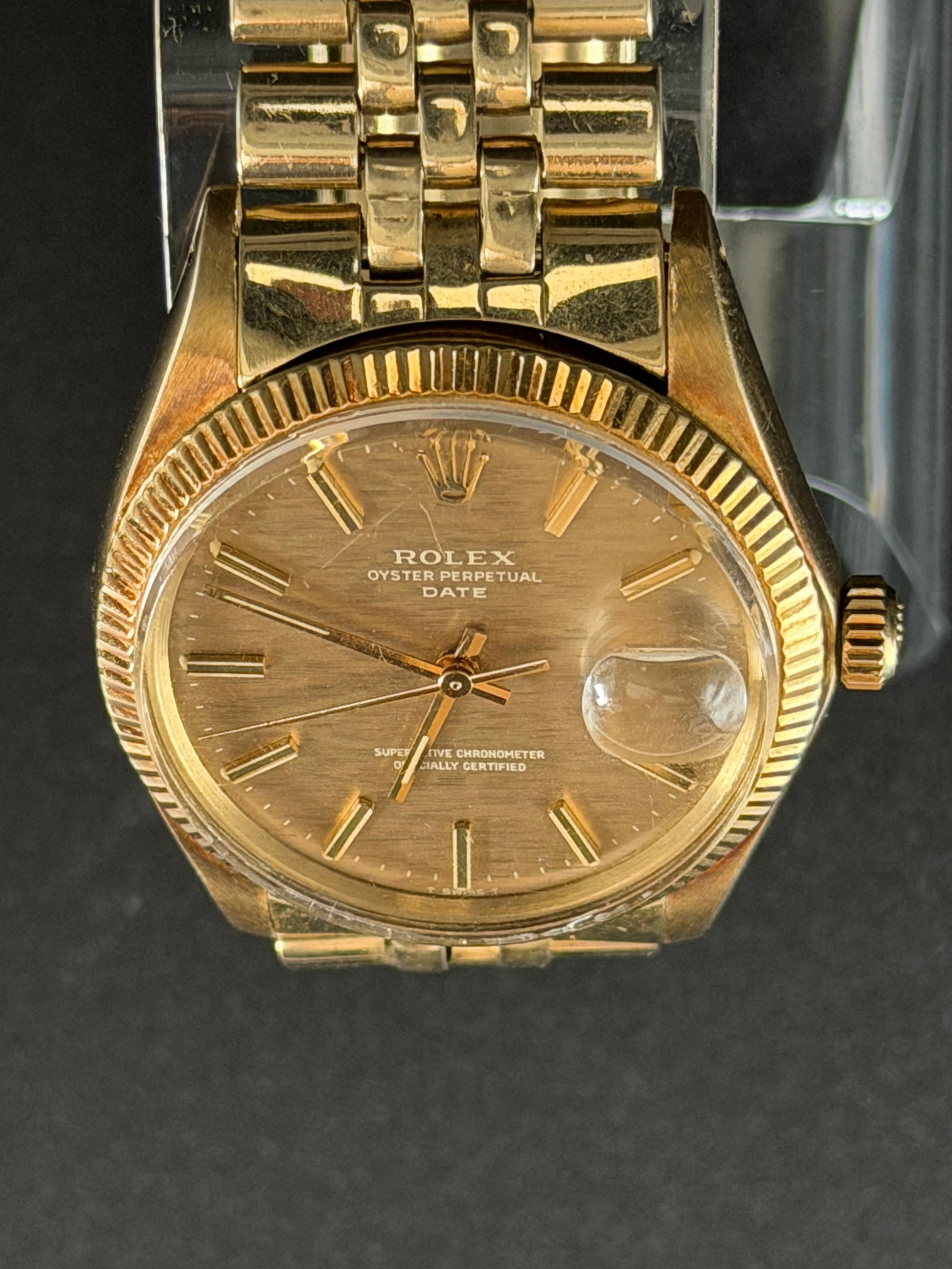 Frisman Vintage Rolex OP Date 14k Yellow Gold With Jubilee Bracelet Shantung Dial 1973 Rare!