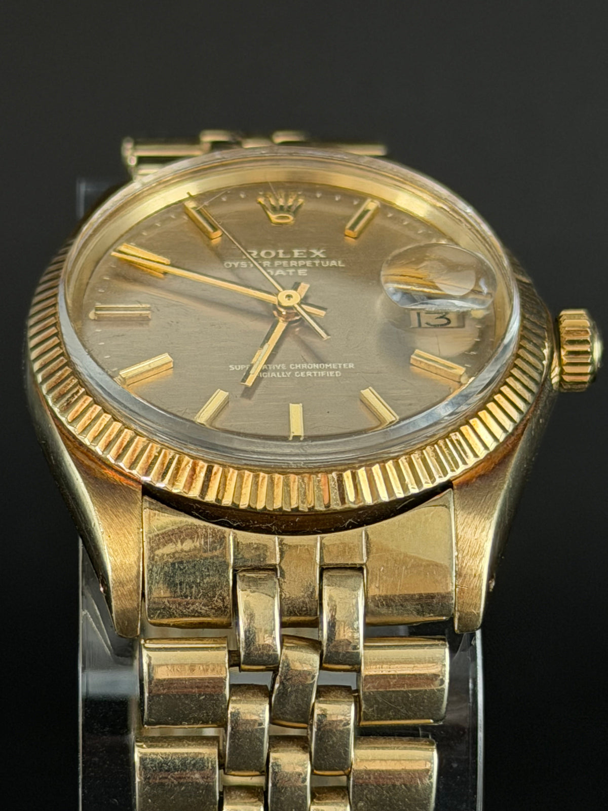 Frisman Vintage Rolex OP Date 14k Yellow Gold With Jubilee Bracelet Shantung Dial 1973 Rare!