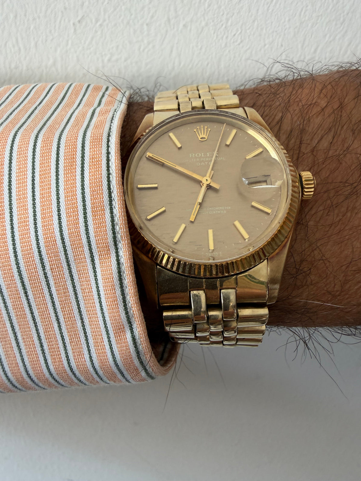 Frisman Vintage Rolex OP Date 14k Yellow Gold With Jubilee Bracelet Shantung Dial 1973 Rare!